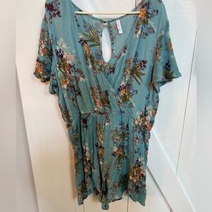Xhilaration Teal Floral Surplice Romper